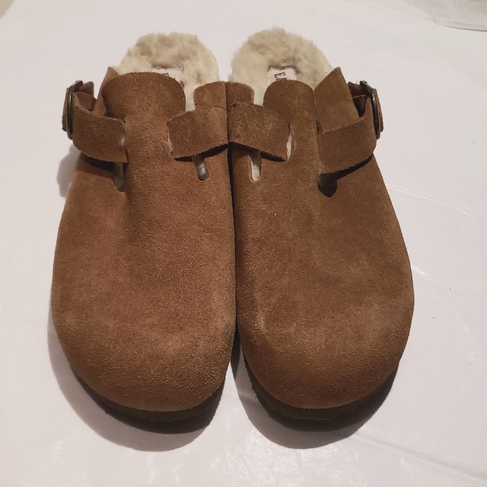 Eastland NEW Clog Suede Leather Fur Lining Mule Cork Wedge Comfort Women 10 - Picture 4 of 13